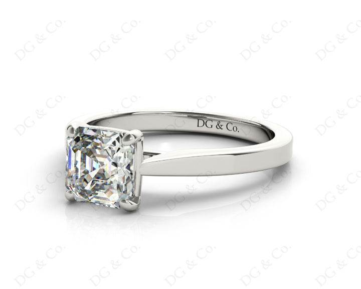 Asscher Cut Solitaire Diamond Engagement Ring with 4 Claw set centre stone in 18K White - DG & Co. Jewellery