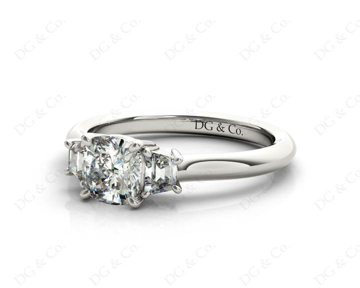 Cushion Cut Trilogy Diamond Ring claw set centre stone - 18K White - DG & Co. Jewellery