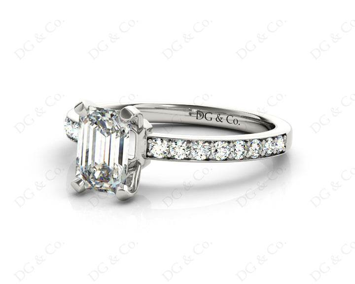 Emerald Cut Diamond Engagement Ring with Four Prong set centre stone - Platinum - DG & Co. Jewellery