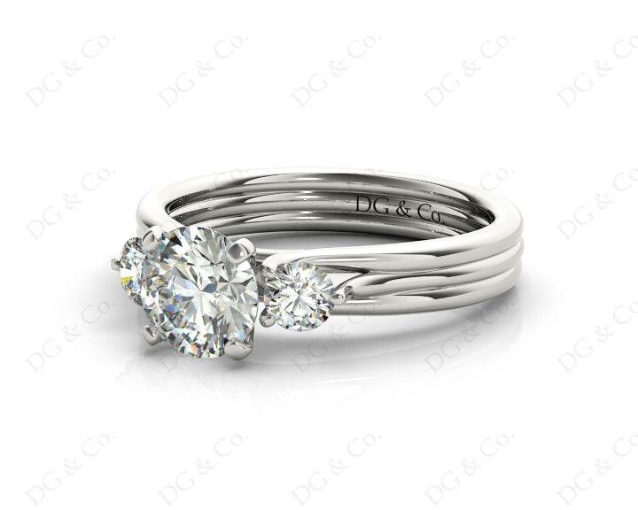 Round Cut Classic Trilogy Diamond Triple Setting Band - 18K White - DG & Co. Jewellery