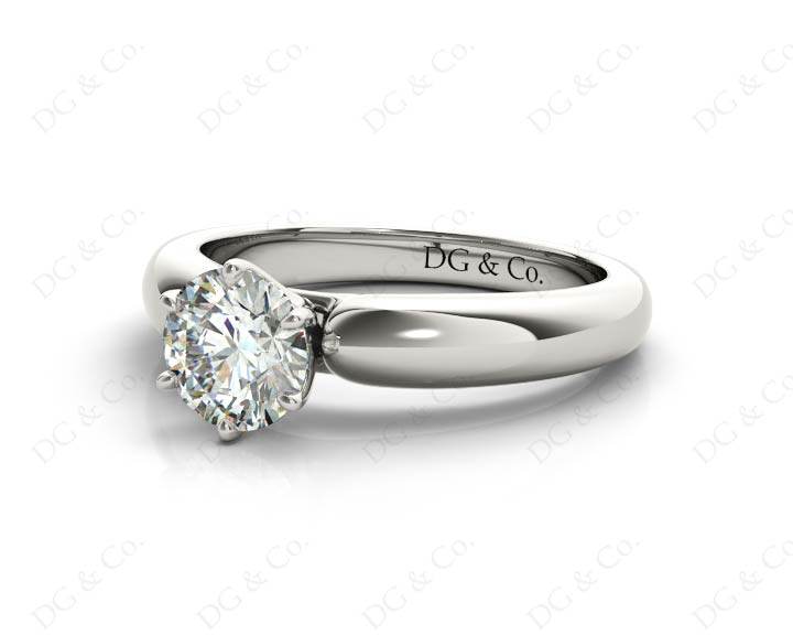 Round cut classic diamond solitaire ring with six claws setting - 18K White - DG & Co. Jewellery