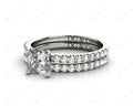 Princess cut diamond wedding set rings with four claws setting Pave Setting Side Stones - Platinum - DG & Co. Jewellery