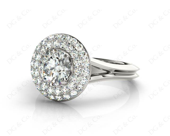 Round Cut Double Halo Plain Band Diamond Engagement ring with claw set centre stone - 18K White - DG & Co. Jewellery
