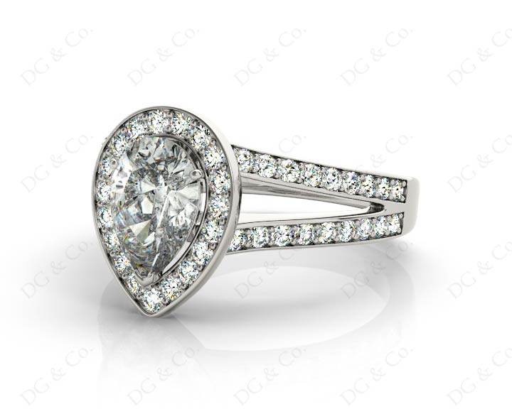 Pear Shape Halo Diamond ring with claw set centre stone - 18K White - DG & Co. Jewellery
