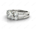 Round Cut Diamond trilogy wedding set rings with claw set side stone - 18K White - DG & Co. Jewellery