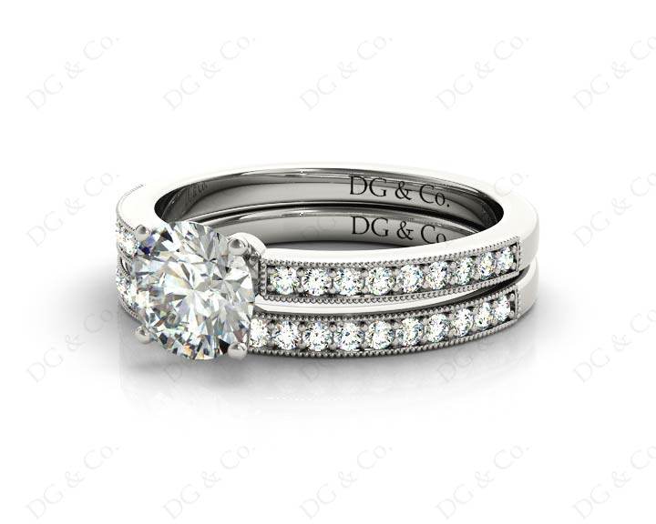 Round cut halo diamond wedding set rings with four claws setting in 18k White - DG & Co. Jewellery
