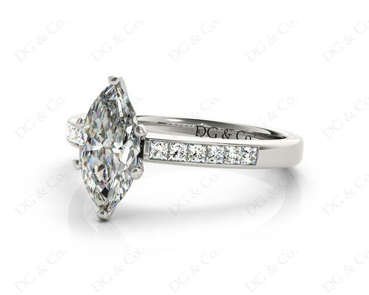 Marquise Cut Diamond Engagement ring with six claws centre stone - Platinum - DG & Co. Jewellery