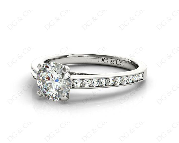 Round Cut Claw Set Diamond Ring with Share Prongs Set Side Stones - Platinum - DG & Co. Jewellery