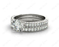 Engagement and Wedding Ring Set Round Cut Diamond Wedding Set Rings with Pave Setting Side Stones in 18K White - DG & Co. Jewellery