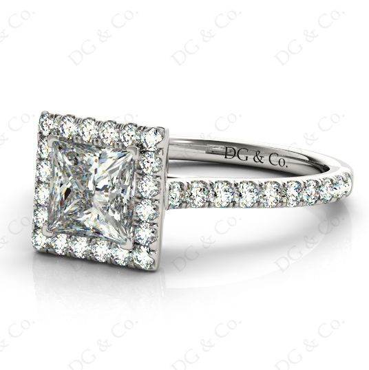 Princess Cut Halo Diamond Engagement Ring with Claw set centre stone - DG & Co. Jewellery