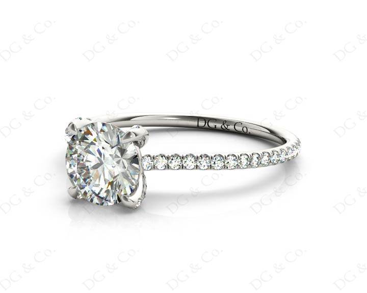 Round Cut Cross Over ring claw set diamond with pave set side stone - Platinum - DG & Co. Jewellery