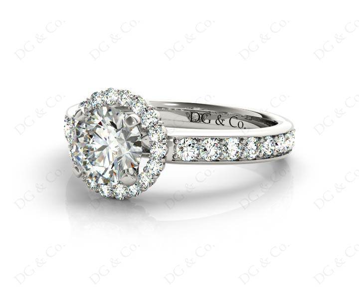 Round Cut Halo Diamond Engagement ring with claw set centre stone in Platinum - DG & Co. Jewellery