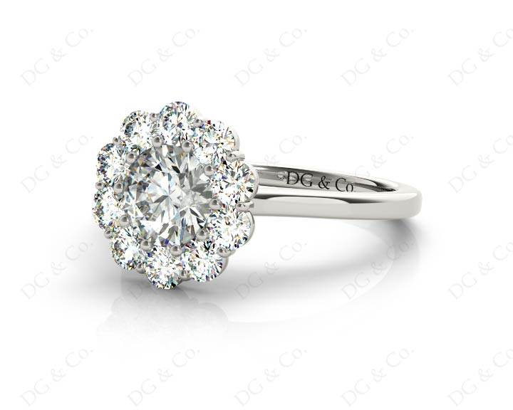 Round Cut Halo Diamond Engagement ring with claw set centre stone in 18K White - DG & Co. Jewellery