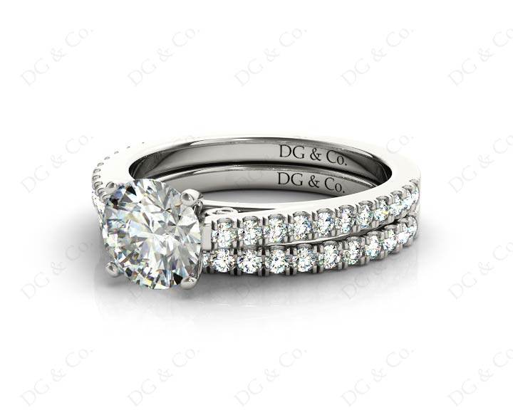 Round cut diamond wedding set rings with four claws setting - Platinum - DG & Co. Jewellery