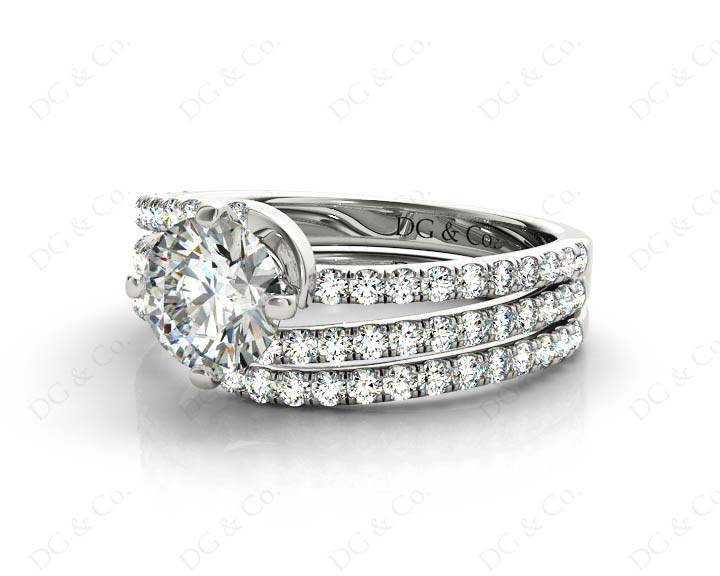 Round Cut Diamond Wedding Set Rings with Pave Setting Side Stones - 18K White - DG & Co. Jewellery
