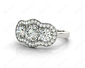 Round Cut Halo Trilogy Diamond Engagement Ring with Pave Set Side Stone In 18K White - DG & Co. Jewellery