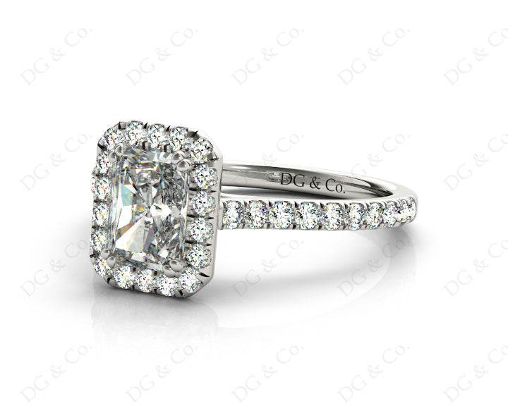 Radiant Cut Halo Diamond Engagement Ring with Claw Set Centre StonePave Setting side Stones - Platinum - DG & Co. Jewellery