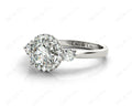 Round Cut Halo Trilogy diamond ring with pave set side stone in 18K White - DG & Co. Jewellery