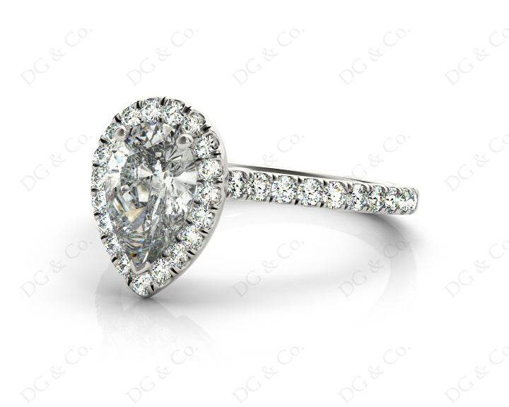 Pear Cut Halo Diamond Engagement Ring with Claw Set Centre Stone - 18K White - DG & Co. Jewellery