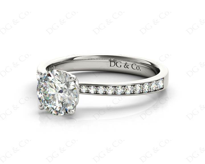 Round Cut Four Claw Set Diamond Ring with Round Cut Diamonds Pave Set Down the Shoulders - 18K White - DG & Co. Jewellery