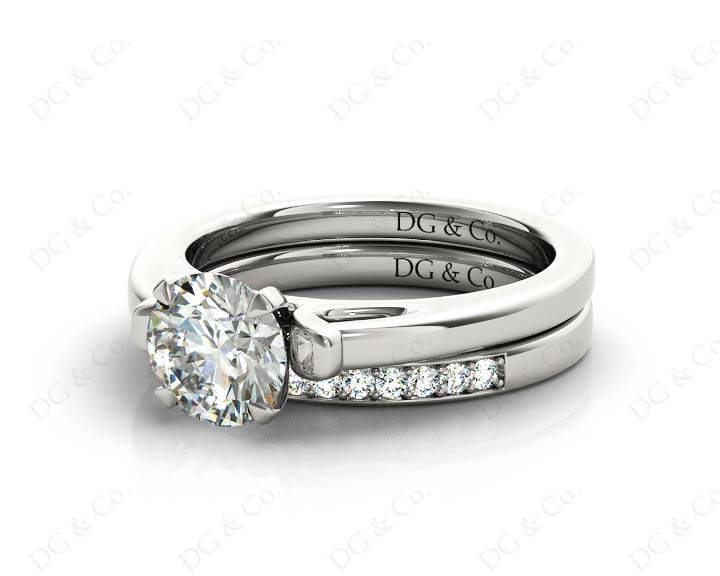 Round cut diamond wedding set rings with channel set shoulders - Platinum - DG & Co. Jewellery