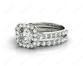 Cushion cut halo diamond wedding set rings with four claw setting - Platinum - DG & Co. Jewellery