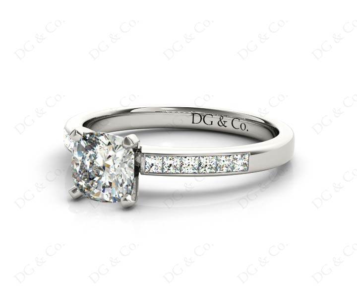 Cushion Cut Diamond Engagement ring with four claws centre stone - 18K White - DG & Co. Jewellery