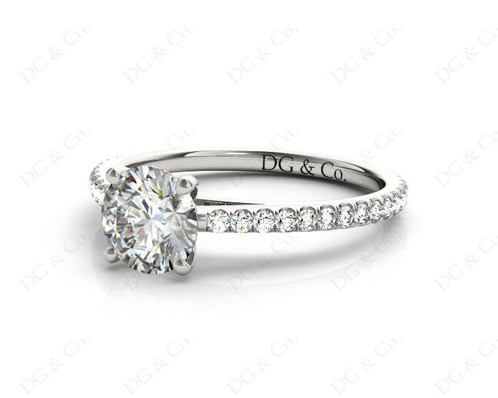 Engagement Ring Round Cut Claw Set Diamond Ring with pave set side stone in 18K White - DG & Co. Jewellery