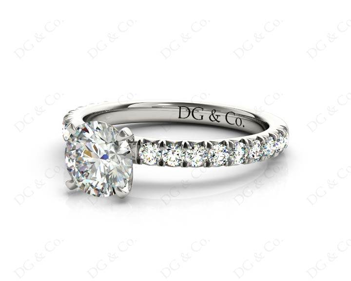 Round cut claw set diamond ring with pave set side stone - Platinum - DG & Co. Jewellery