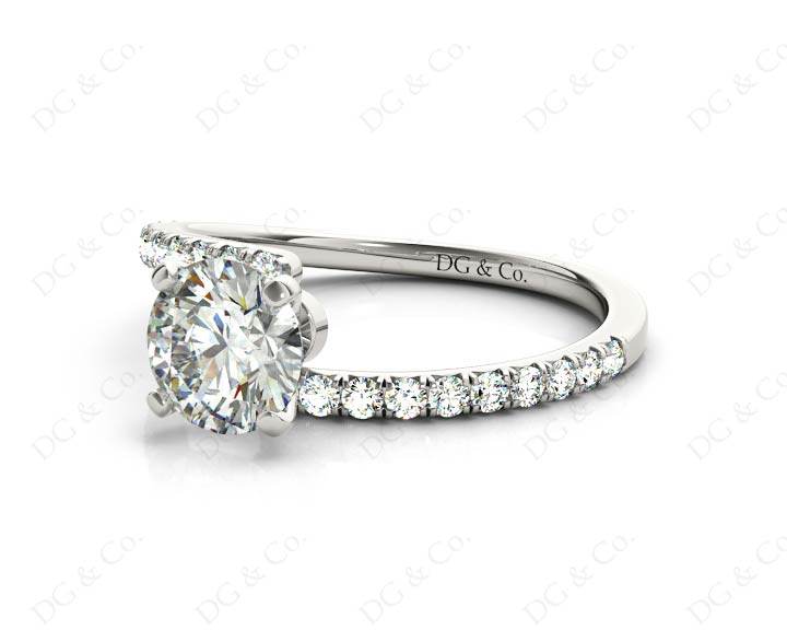 Round cut diamond cross over ring claw set diamond with pave set side stone - 18K White - DG & Co. Jewellery
