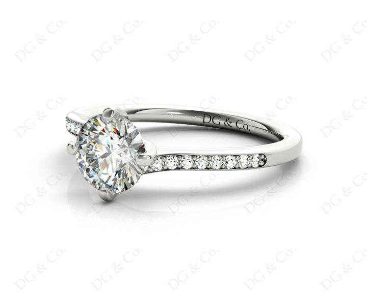 Round Cut Four Claws Prong set Twist Diamond Ring - 18K White - DG & Co. Jewellery