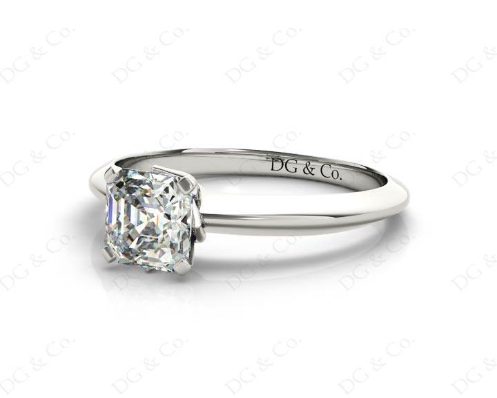 Asscher Cut Four Claw Set Diamond Ring on a Plain Knife Edge Band in - Platinum - DG & Co. Jewellery