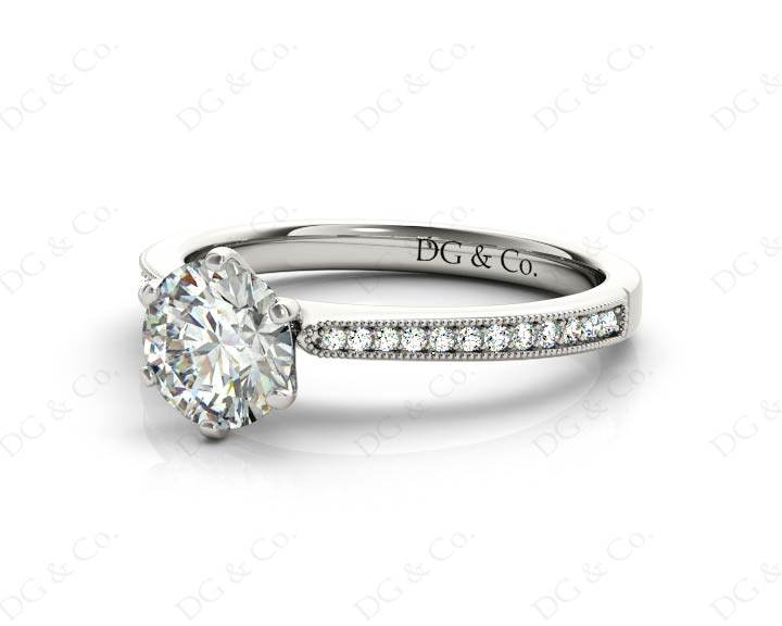Round Cut Six Claw Set Diamond Ring with Round cut Diamonds in 18K White - DG & Co. Jewellery