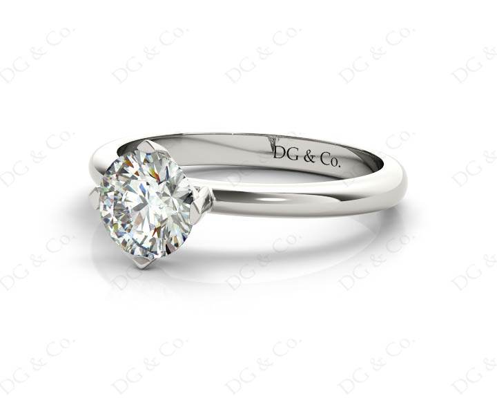 Solitaire Round Cut Four Claw Set Diamond Engagement Ring with Plain Band - 18K White - DG & Co. Jewellery
