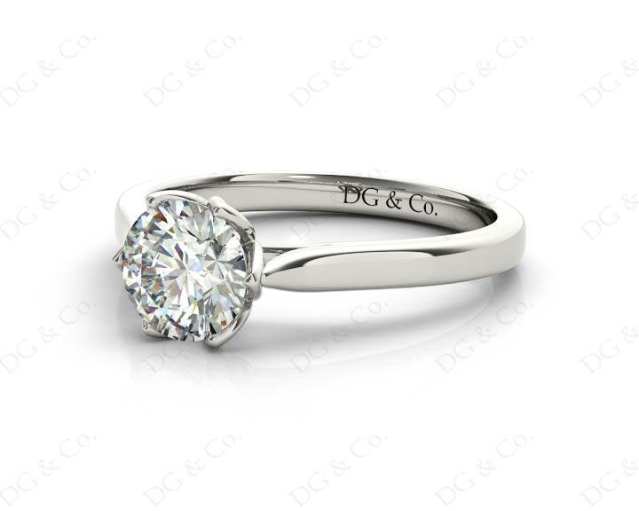 Round Cut Six Claw Set Diamond Ring with Plain Band in 18K White - DG & Co. Jewellery