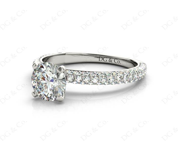 Round Cut claw set diamond ring with micro pave set side stone - 18K White - DG & Co. Jewellery