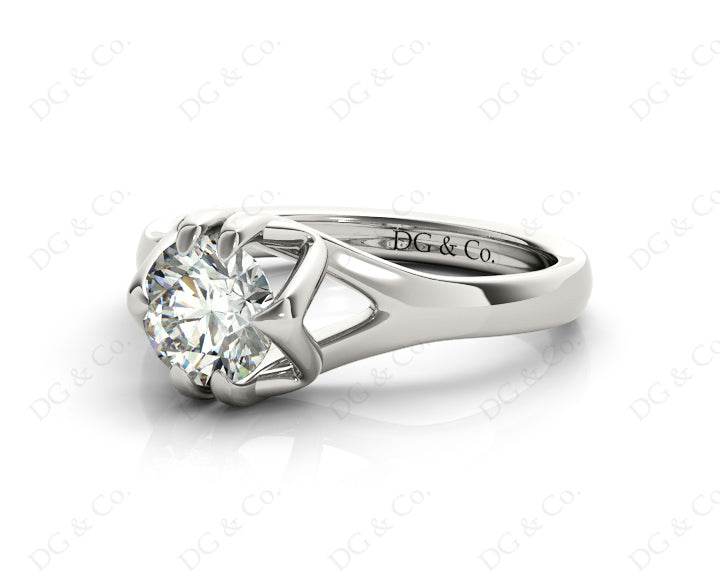 Round Cut Diamond Solitaire Engagement Ring in Split Interwoven Six Prongs Setting - 18K White - DG & Co. Jewellery