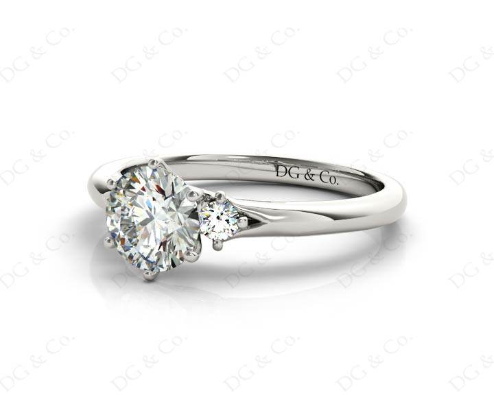 Round Cut Claw Set Trilogy Diamond Ring with Plain Band - Platinum - DG & Co. Jewellery