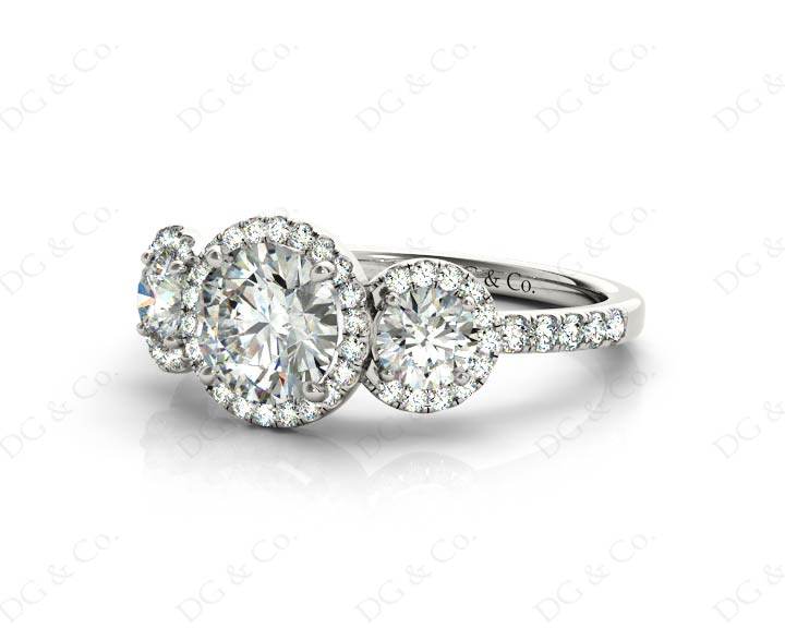 Round Cut Triple Halo Diamond Engagement ring with claw set centre stone in 18K White - DG & Co. Jewellery
