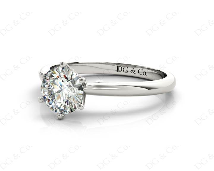 Solitaire Round Cut 6 Claw Diamond Engagement Ring With A Tapered Band In 18K White - DG & Co. Jewellery