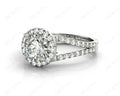 Split Band Round Cut Halo Diamond Engagement ring with claw set centre stone in 18K White - DG & Co. Jewellery