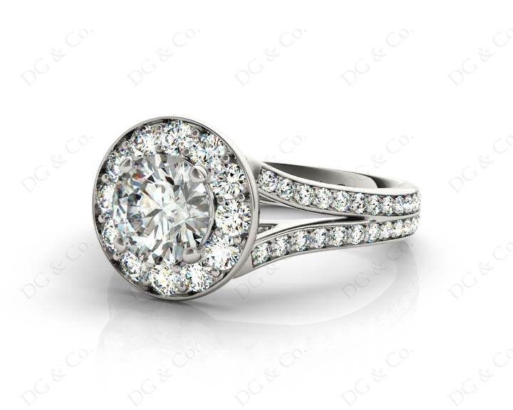 Round Cut Halo Diamond Engagement ring with claw set centre stone in 18K White - DG & Co. Jewellery