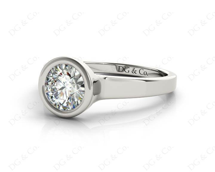 Round Cut Bezel Set Solitaire Engagement Ring With a Plain Band - 18k White - DG & Co. Jewellery