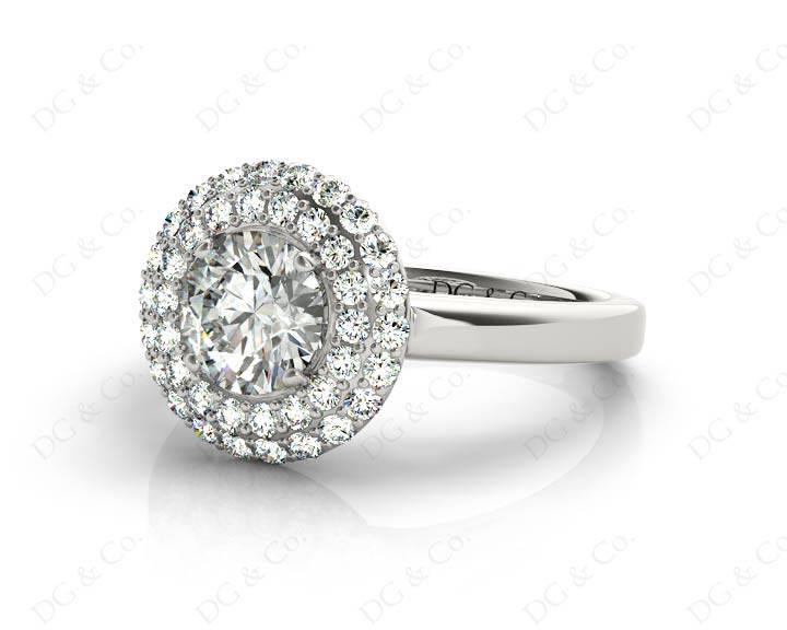 Round Cut Double Halo Diamond Engagement ring with claw set centre stone - Platinum - DG & Co. Jewellery