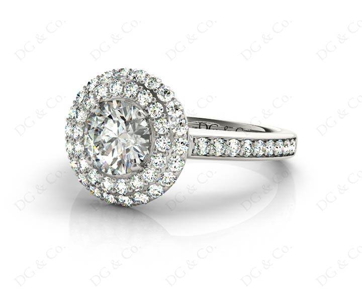 Round Cut Double Halo Diamond Engagement ring with claw set centre stone - Platinum - DG & Co. Jewellery
