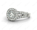 Round Cut Halo Diamond Engagement Ring Split Band with Four Claws Set Centre Stone in 18K White - DG & Co. Jewellery