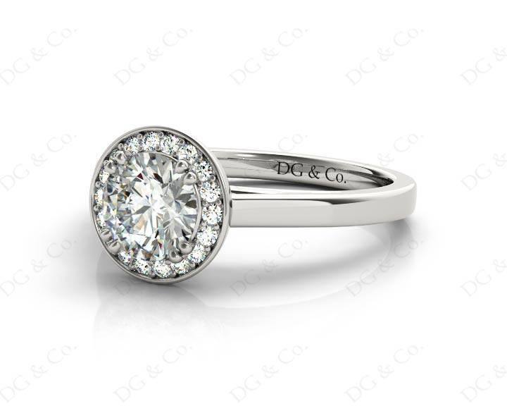 Round Cut 4 Prong Set Diamond Ring with Halo and Plain Tapered Band - Platinum - DG & Co. Jewellery