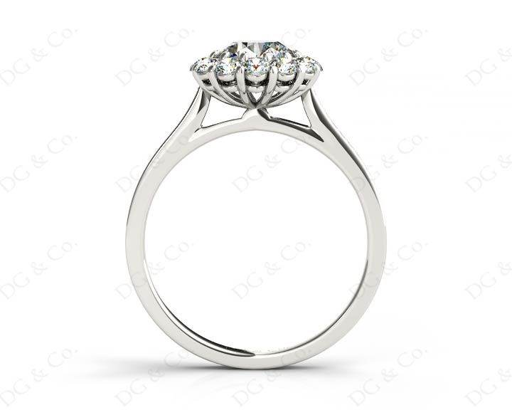 Round Cut Flower Halo Diamond Ring with a Claw Set Halo and Pave Set Side Stones - 18k White - DG & Co. Jewellery