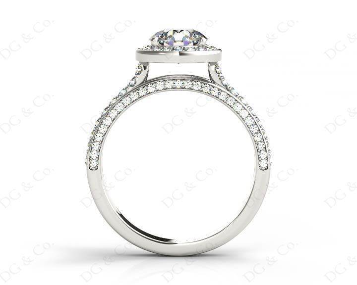 Triple Band Round Cut Diamond Halo Engagement Ring with Pave Set Side Stones and Halo in Platinum - DG & Co. Jewellery