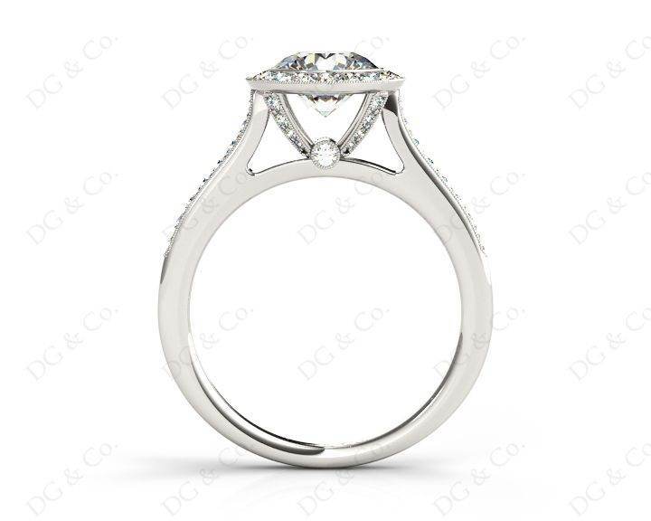 Round Cut Halo Diamond Ring with Bezel Set Centre Stone in Platinum - DG & Co. Jewellery